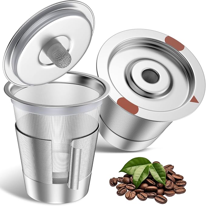 Reusable k Cup Coffee Filters,Universal stainless steel Refillable k Cups Filter Use for Keurig 2.0 and 1.0 Coffee Makers-brewers (2 stainless steel)