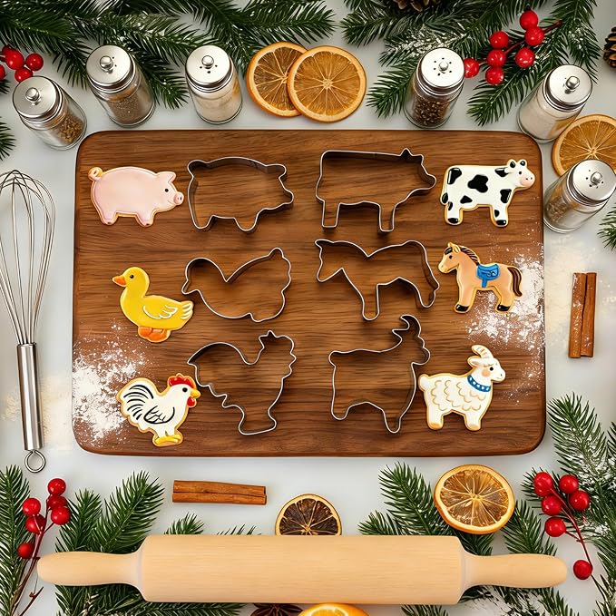 hitsuki Farm Animal Cookie Cutters Set Farm Animal Shapes Stainless Steel Metal Funny Cute Farm Cookie Molds，6Pcs