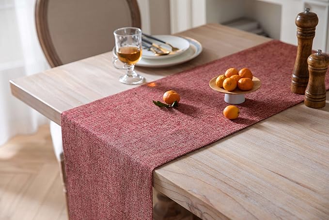 ZeeMart Burlap Style Farmhouse Table Runners 72 Inches Long, Red Rustic Woven Dining Table Runner for Everyday Use, 14x72 Inches, Red