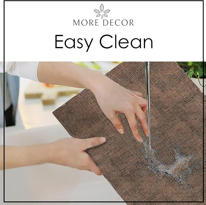 More Décor Faux Leather Placemats Set of 4 for Dining Table – Waterproof, Wipeable, Washable, Stain & Heat Resistant, Non-Slip Table Mats – 12 X 17 Inch, Brown
