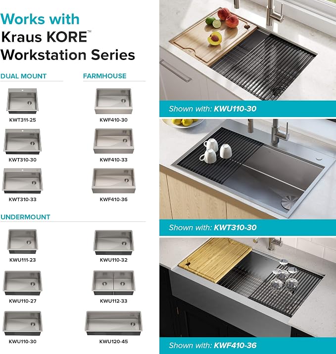 Kraus Multipurpose Workstation Sink Roll-Up Dish Drying Rack, Colander and Trivet in Black, KRM-11BL (Pack of 2)