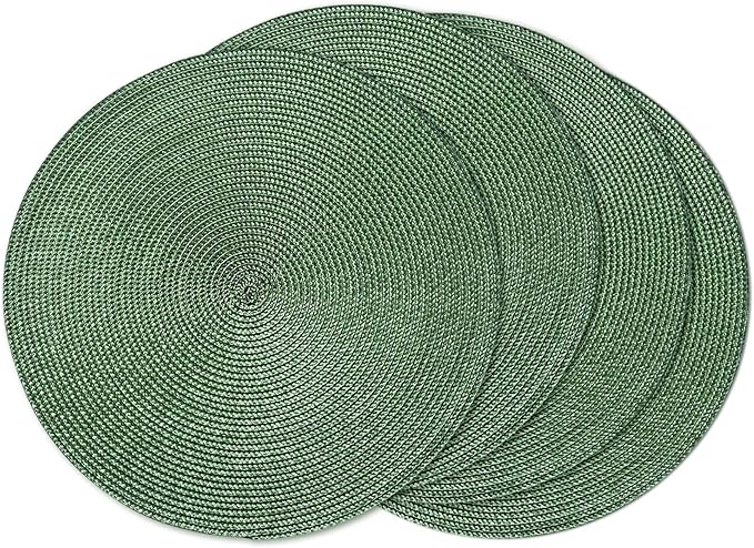 AHHFSMEI Round Placemats Set of 4 Heat Resistant Washable Non-Slip Woven Braided Table Mats for Dining Table Kitchen & Home Decor (Olive Green,4)