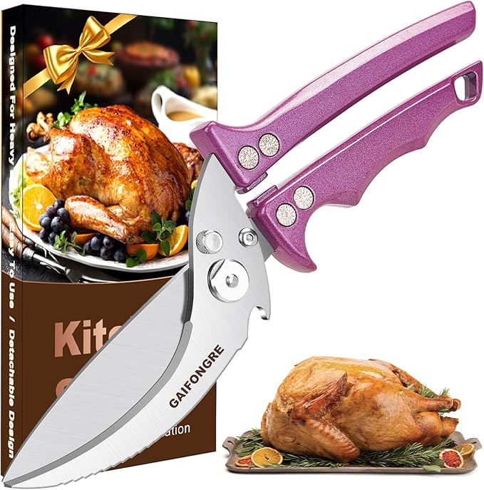 Heavy Duty Poultry Shears - Kitchen Scissors All Purpose, Chicken & Fish Shears, Easily Separable, Dishwasher Safe (Purple)
