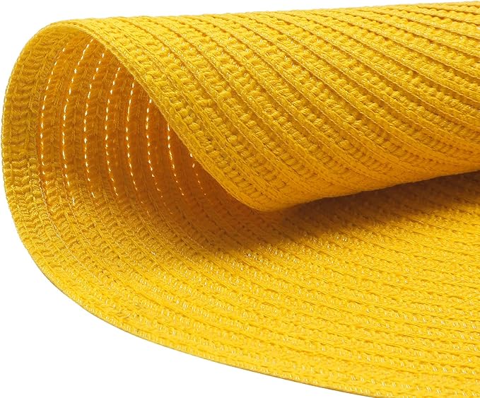 Topotdor 14 Inch Round Placemats Stain Resistant Anti-Skid Washable Polyproplene Table Mats Placemats (Yellow, Set of 6)