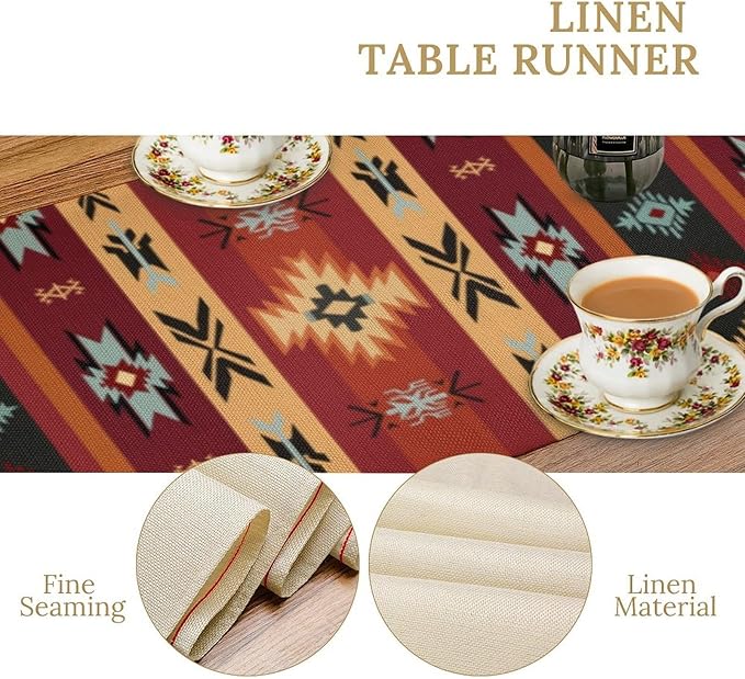 Aztec Table Runners,Red Southwestern Ethnic Aztec Tribal Geometric Table Runners for Kitchen Dining Table Decoration for Home Party Decor 13x72 Inch