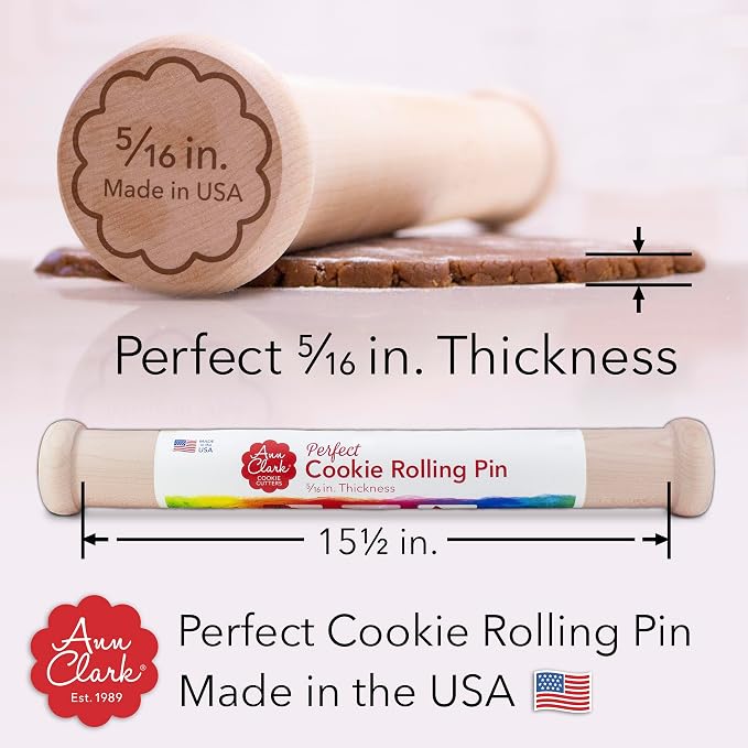 Perfect Cookie Rolling Pin 5/16-in. Fixed Depth Hardwood Made in the USA by Ann Clark