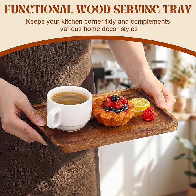 Rtteri Acacia Wood Serving Tray 10" x 6.7" Tree of Life Small Wooden Platter Rectangle Charcuterie Cheese Board for Food Coffee Table Dish Dessert Snack Tray Kitchen Home Bar Decor Housewarming Gift