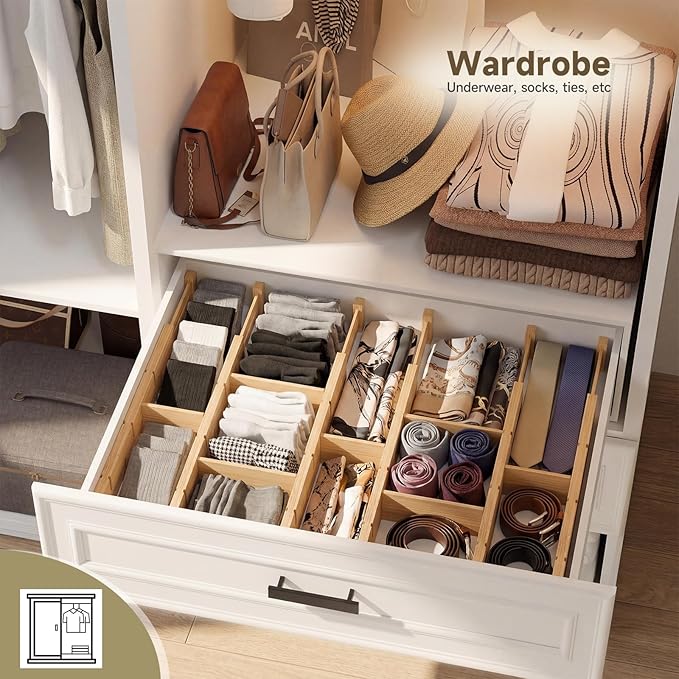 Bamboo Drawer Dividers, Expandable Kitchen Drawer Organizer, Include 4 Dividers, 4 Small Inserts and 4 Medium Inserts for Home, Office, Dressers