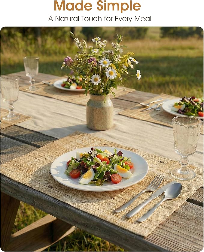 Placemats Set of 6, Ramie Placemats for Dining Table, Natural Woven Place Mats, Heat Resistant Washable Table Mats, Farmhouse Boho Table Decor, Housewarming Gift