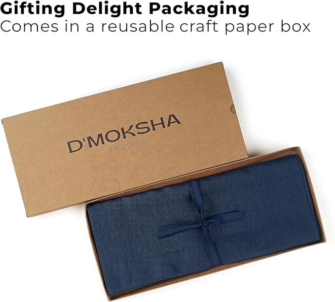 Classic Linen™ by D'Moksha Navy Blue Table Runner 120 Inches Long, 100% Pure Linen, 14 x 120 Inch Table Runner for Dresser, Dining- Summer, Father's & Independence Day