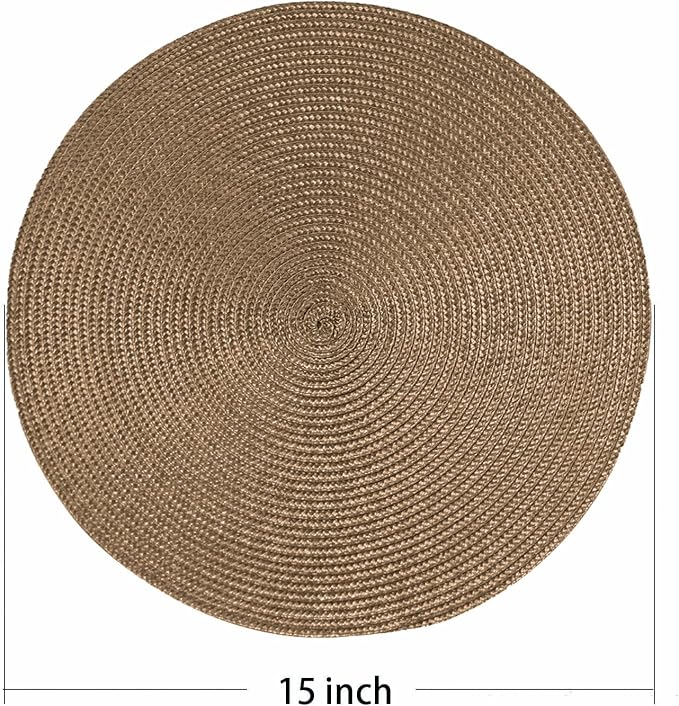 AHHFSMEI Round Placemats Set of 4 Heat Resistant Washable Non-Slip Woven Braided Table Mats for Dining Table Kitchen & Home Decor (Brown,4)