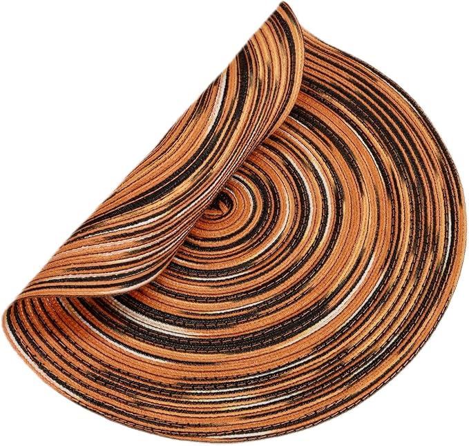 Youyi 15 Inch Round Braided Placemats Set of 6, Washable Heat Resistant Non-Slip Boho Farmhouse Table Mats for Kitchen Decor, Caramel