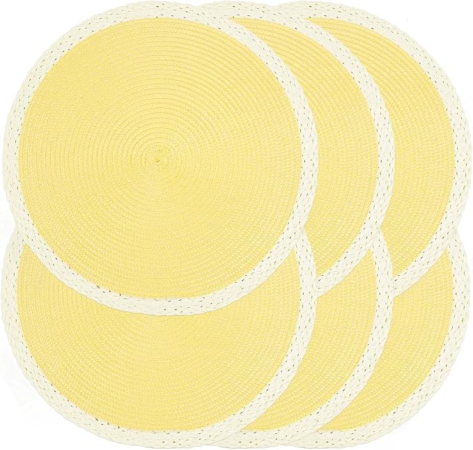 Noctiflorous Braided Round Placemats Set of 6, 15 Inch Woven Table Mats, Non-Slip Washable Place Mats for Kitchen Dining Table Decor (Mint Yellow, 6)