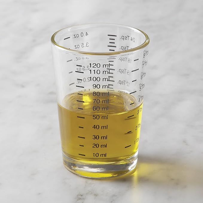 Fox Run Mini Multi-Purpose Liquid and Dry Measuring Shot Glass, Set of 2, 4-Ounce Cups, Clear, Small