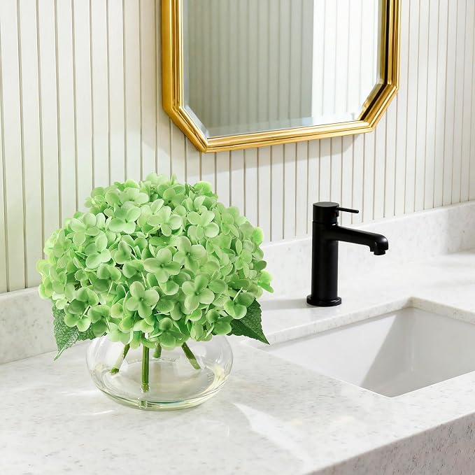 Real Touch Faux Hydrangea Flowers in Glass Vase, No Watering Needed Silk Hydrangea Artificial Flowers for Farmhouse Wedding Decor Dining Table Centerpiece Bedroom Decor