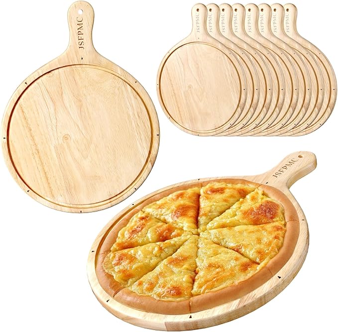 Rubber Wood Cutting Board with Handle, Round Serving Board, Dining Board, Chopping Board for Meat, Cheese Board, Vegetables, Bread, Charcuterie, Large 16"x12"x0.6"