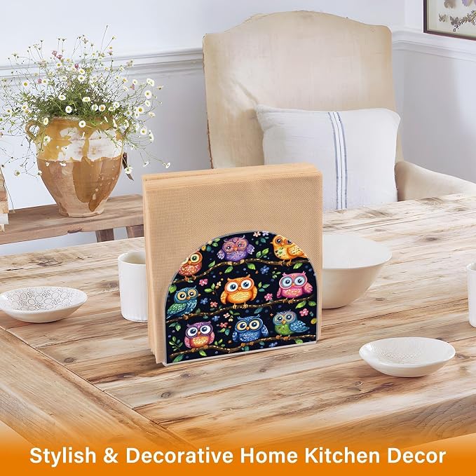 Napkin Holder Acrylic Napkin Holder for Table Kitchen Party Restaurant U Shaped Upright Napkin Dispenser Organizer Vibrant Owls Branches Flowers Spring