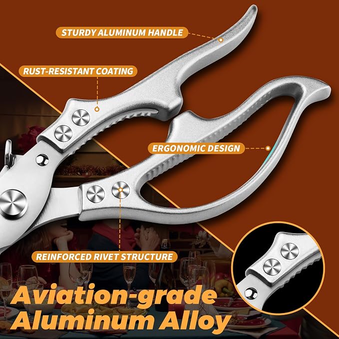 Poultry Shears, Kitchen Scissors for Food, All Purpose Heavy Duty for Chicken Wing/Thigh/Bone, Meat, Quail, Fish, Turkey, Vegetables, Stainless Steel Cooking Aid Scissors, Dishwasher Safe