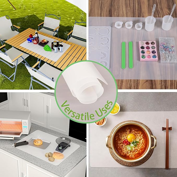 Clear Silicone Mat for Kitchen Counter, 10.24”x 14.2”(1MM) Non-slip Countertop Protector Liner, Small Non-Stick Baking Mat, Heat Resistant Placemat for Pastry, Translucent(2/Pack)