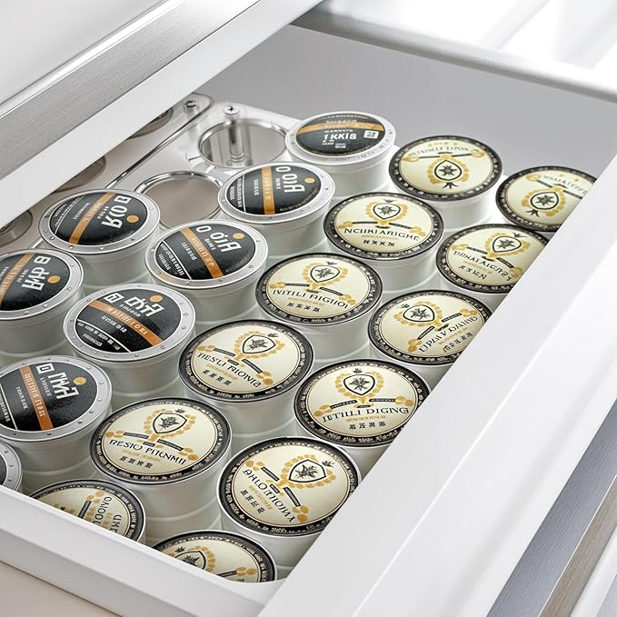 2-Pack 24-Slot Flat Acrylic Kcup Organizer for Drawer, Large-Capacity KCup Holder for Drawer, Shatter-Proof Coffee Capsule Storage, Fits K-Cups, 12.6 x 8.66 x 1.97 Inches