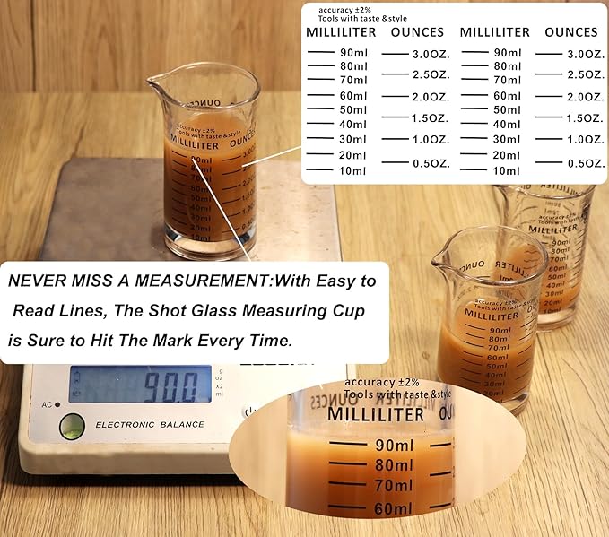 Ackers 3oz/90ml Glass Measuring Cup – Shot Glass with Double Scale-Ounce,Ml Markings for Kitchen & Bar(Black Line)