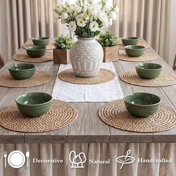 15 Inch Round Burlap Placemat Set of 6 Boho Jute Woven Charger Bulk Rustic Vintage Natural Brown Heat Resistant Dining Table Mat for Wedding Farmhouse Home Kitchen Summer Outdoor Decoration