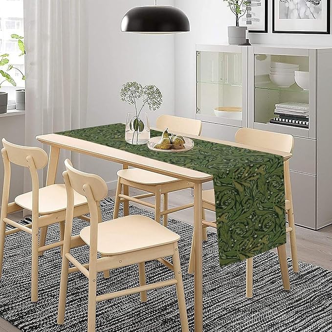William Morris Table Runner,Vintage Boho Green Botanical Leaves Print Decor Table Runner for Home Indoor Outdoor Kitchen Holiday Birthday Party Wedding Decor 13x120 Inch