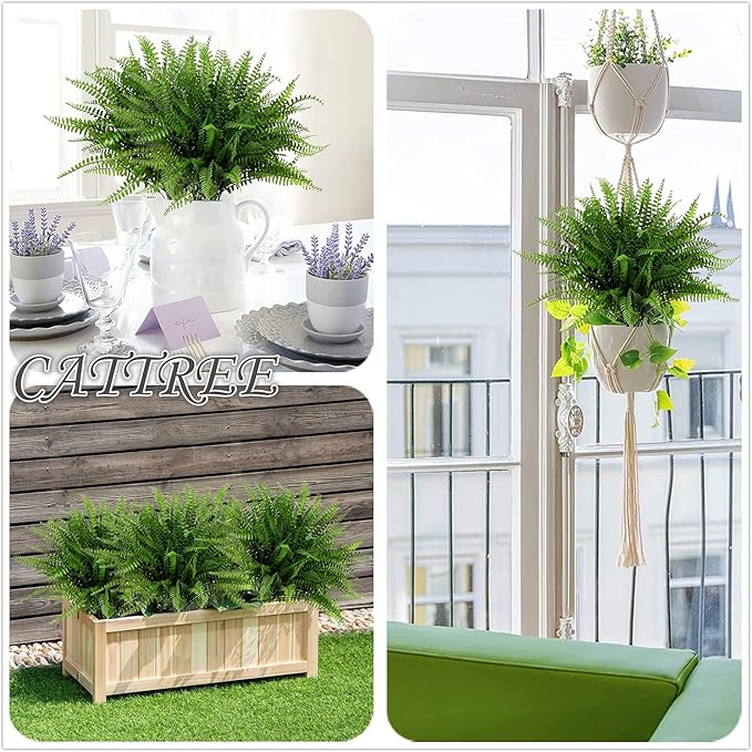 Artificial Boston Ferns Plants, Plastic Persian Grass Faux Shrubs Fake Leaves Simulation Greenery Bushes Home Outdoor Indoor Garden Wedding Decoration Office Yard Verandah Planter Filler – 4 Pack