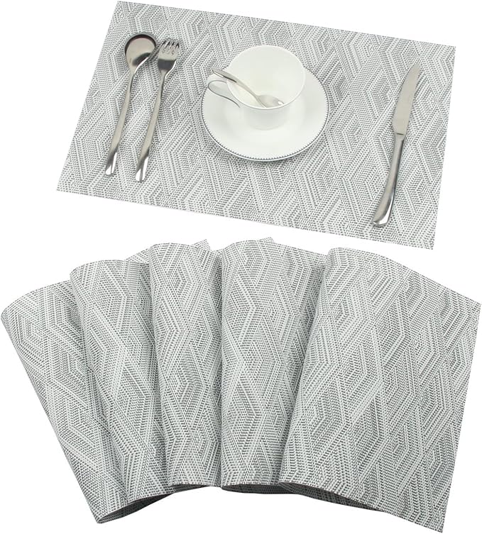 Placemats, Placemats for Dining Table Set of 4, Kitchen Table Mats Heat-Resistant Non-Slip Washable PVC Woven Vinyl Place Mats for Dining Room Table Decoration (Set of 4, 3D Grey)