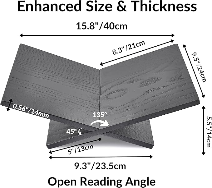 Honygebia Solid Wood Book Stands - Cross Frame Black Oak Wooden Book Holder, Open Bookstand for Display and Reading, Suitable for Art, Bible, Cookbook, Easel, Magazine, Textbooks