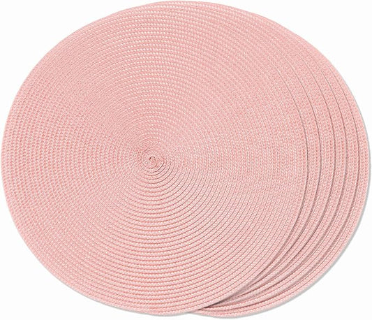 FunWheat Round Braided Placemats Set of 6 Place Mats for Dining Tables Woven Washable Non-Slip Table mats 15 inch(Pink, 6pcs)