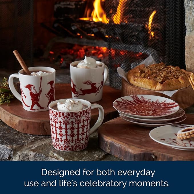 Caskata Casablanca Crimson Oversized Mugs Set of 4 | High-Design Premium Red Lead-Free Porcelain Mug Set for Entertaining or Everyday | Unique Party Mugs for Wedding or Birthdays | 14 oz