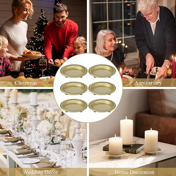 Gold Pillar Candle Holders, 6 PCS Elegant Modern Candle Tray Stand for Table Centerpieces, Minimalist Candle Sticks Holder Decor for Living Room, Dining Table, Wedding Gift