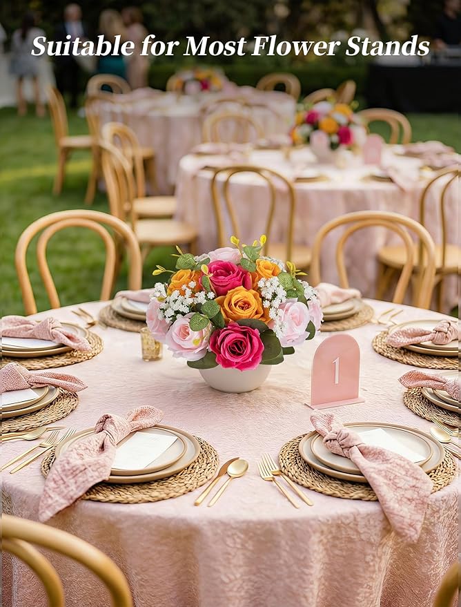 BLOSMON Wedding Flower Centerpieces for Tables: 10 Pcs Pink and Orange Party Decorations - Fake Rose Baby Breath Flowers Balls for Centerpieces - Artificial Silk Floral Arrangement