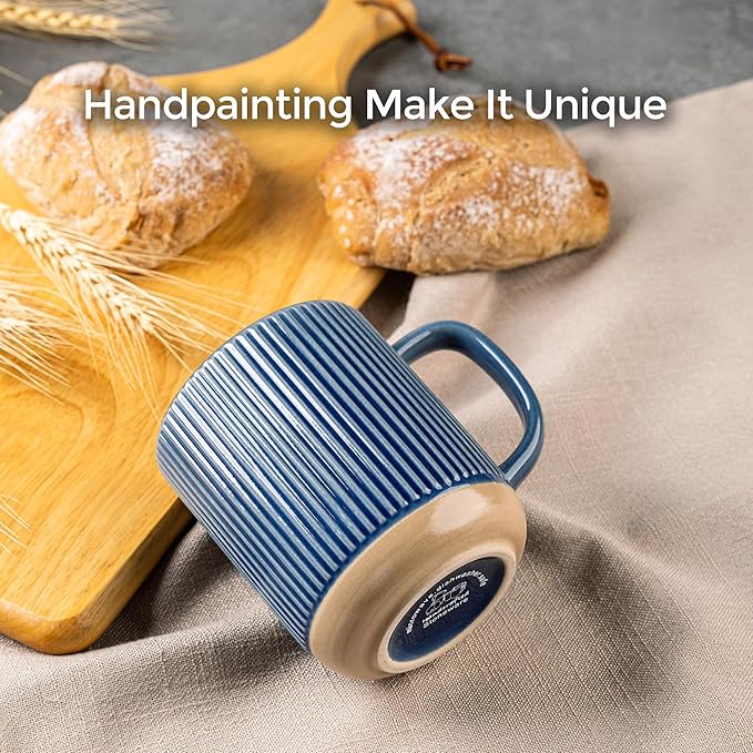 GBhome Stoneware Coffee Mugs Set of 4, 12oz Handmade Ceramic Coffee Mugs Set with Large Handle for Cappuccino/Latte/Tea/Hot Cocoa, Dishwasher & Microwave Safe, Moonlight Blue