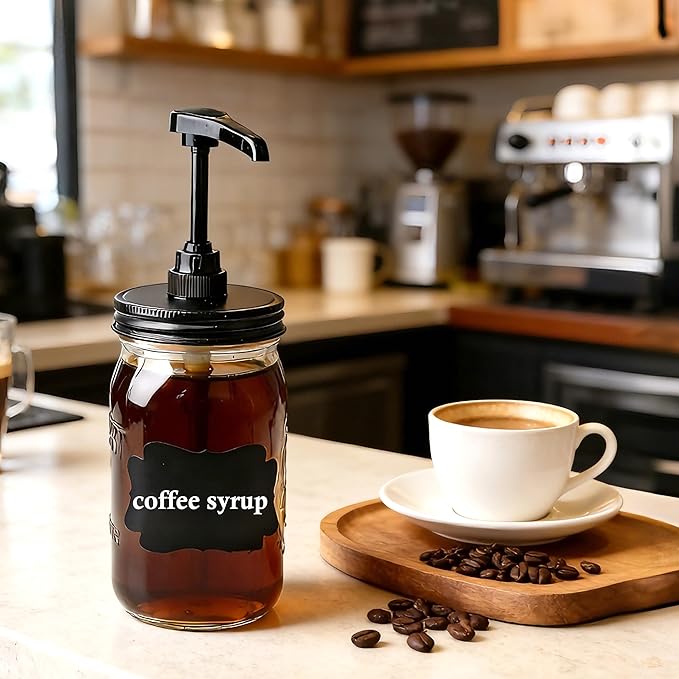 Wide Mouth Mason Jar Pump Dispenser Lid for Syrup Sauce Honey Pump Lid Coffee Syrup Lid Stainless Steel Food Grade Airtight & Leak-Proof- 4pc