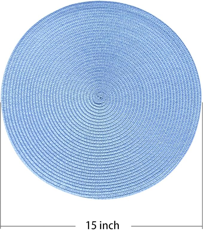 AHHFSMEI Round Placemats Set of 6 Heat Resistant Washable Non-Slip Woven Braided Table Mats for Dining Table Kitchen & Home Decor (Sky Blue)