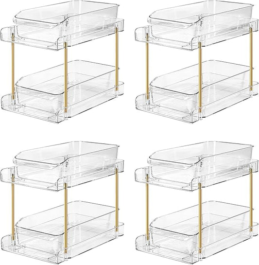 LAREKUN4pack 2-Tier Organizer & Storage Unit Stackable Bathroom Cabinet Organizer Pull-Out Kitchen Pantry Organizer & Storage System Suitable for Countertops, Pantries, Kitchens, Bathrooms