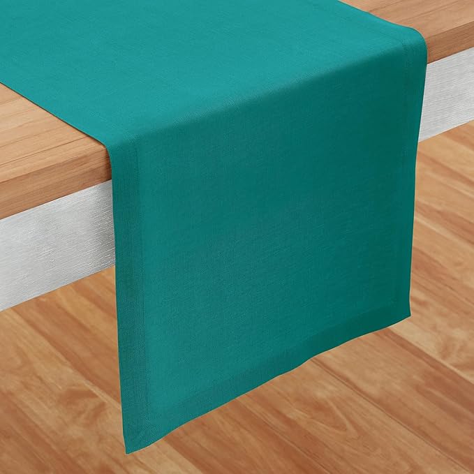 Solino Home Linen Teal Table Runner 108 Inches Long - 100% Pure Linen 14 x 108 Inch Table Runner for Dining - Fete, Handcrafted and Machine Washable
