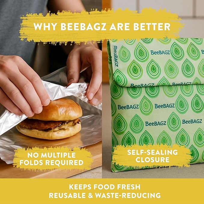 BeeBAGZ - 1 Pack - Beeswax Wrap Storage Bag - Plastic and Silicone Free - Reusable Beeswax Food Wraps Bags(1, 11” x 14” (Green)