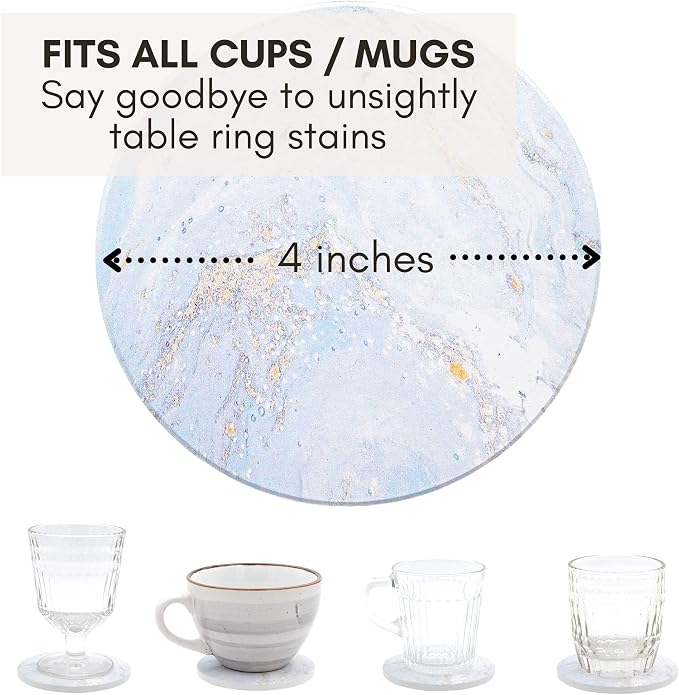 Colorful Ceramic Marble Coasters Set of 6, Cute Moisture Absorbing Coaster, Coffee Table Decor, Stone Absorbent Drink Coasters