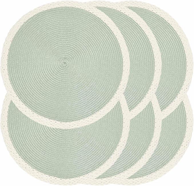 Noctiflorous Braided Round Placemats Set of 6, 15 Inch Woven Table Mats, Non-Slip Washable Place Mats for Kitchen Dining Table Decor (Mint Green, 6)