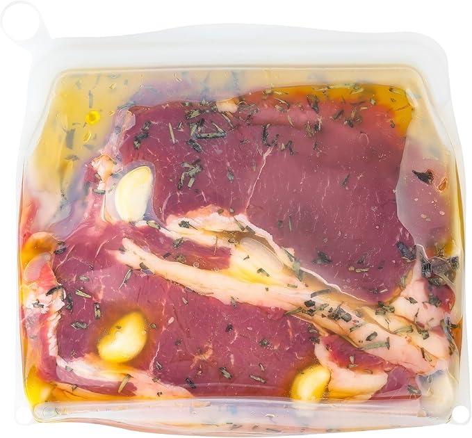Reusable Silicone Gallon Bag (Large 50oz+) – Extra Thick Freezer Storage Bag for Marinating, Sous Vide & Bulk Food – Airtight Stand-Up Platinum Silicone Container – Oven & Microwave Safe