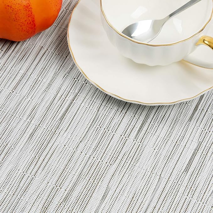 SHACOS Round Table Placemats Set of 7 Wedge Shaped Place Mat with Round Centerpiece Mat Heat Resistant Table Mats Washable (7, Gray White)