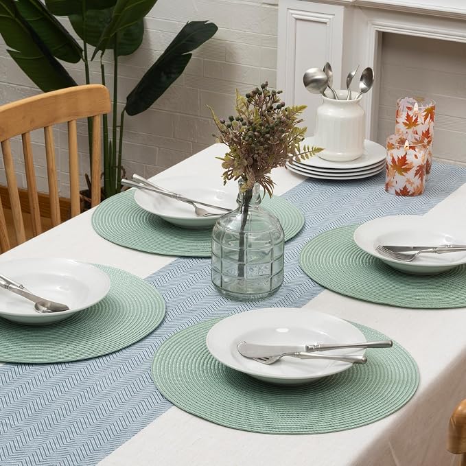 Winknowl 15 Inch Round Braided Placemats Set of 4, Washable Cotton Polyester Table Mats, Heat Resistant Non-Slip Place Mats for Kitchen Dining Table Decor (Mint Green,4pcs)