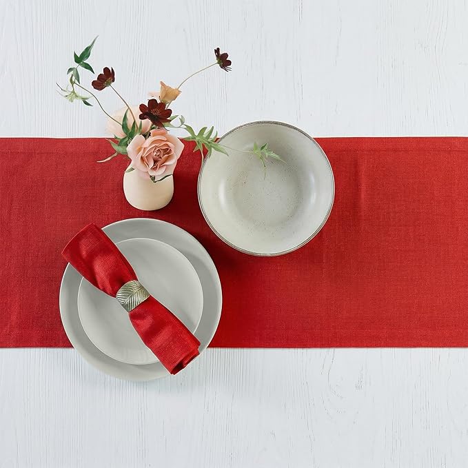 Solino Home Linen Table Runner 36 Inches - 100% Pure Linen Cherry Red Table Runner 14 x 36 Inch Ideal for Dresser and Coffee Tables - 4th of July, Summer - Diana Medium Weight