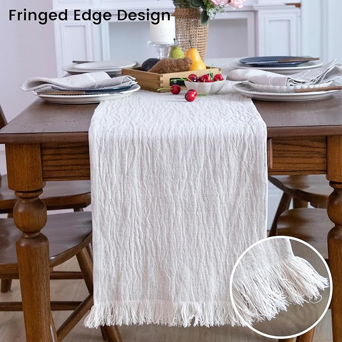 Simple&Opulence Linen Cotton Table Runner - 14 x 72 Inch, Farmhouse Linen Table Runner with Fringed Edges for Bohemian Rustic Wedding, Bridal Shower, Dinner （ Linen ）