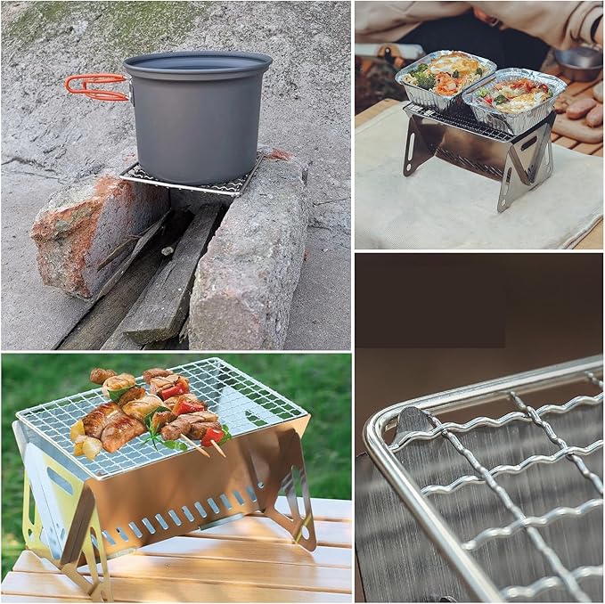 2 Pack Portable Charcoal Grill Grate Replacement 8'' x 6'' Stainless Steel BBQ Smoker Grill Grates Rack for Lightweight Tabletop Grill Backpacking Stove Fire Pit Camping Folding Grills Cookout