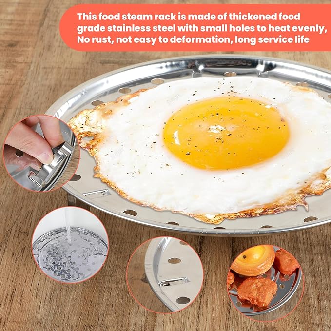 2PCS Round Stainless Steel Steamer Rack, Steaming Rack Stand, Canner Canning Racks Steamer Insert Stock Pot Steaming Tray Pressure Cooker Cooking Toast Bread Salad Baking