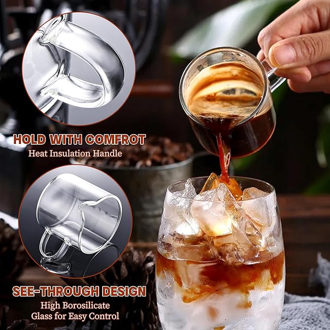 Gulex Espresso Cups, Set of 4, Glass Coffee Espresso Cups with Pour Spout, 4 oz, Clear, Dishwasher Safe